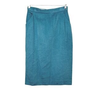 Vtg Wool Angora Cashmere Midi Skirt Teal Size 10 (Fits M) Old Money Holiday